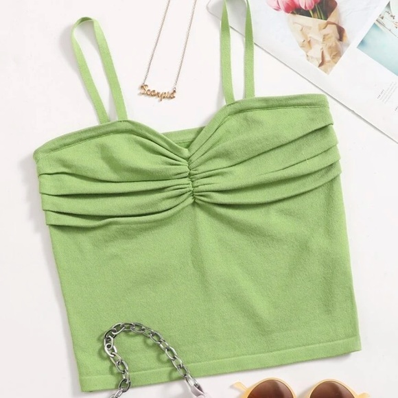 SHEIN Tops - SHEIN Bright Green Ruched Knit Tank Top Size S